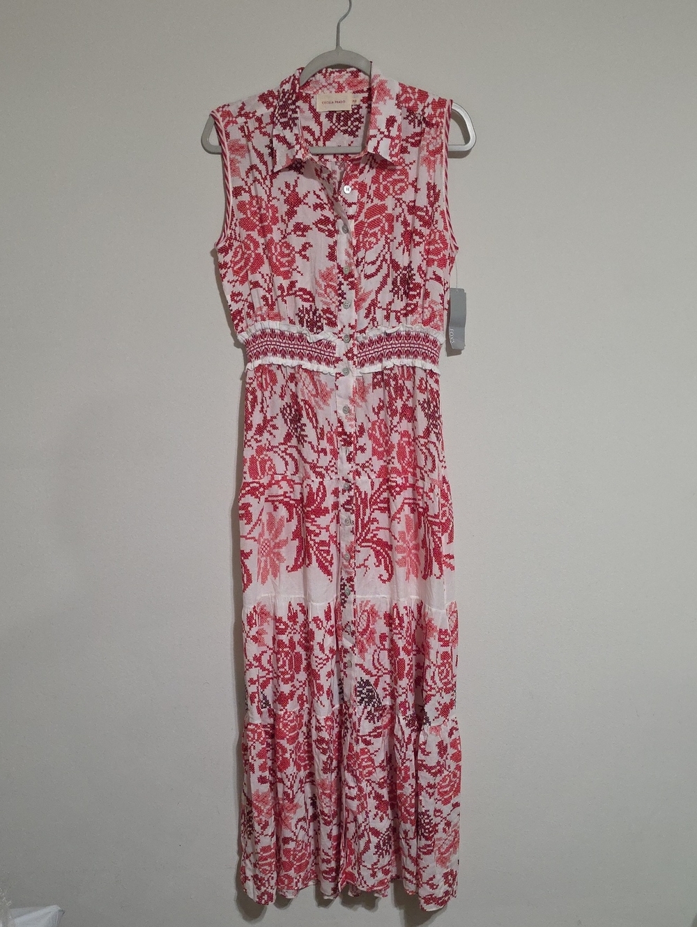 Cecilia Prado Floral Cross-Stitch Sleeveless Tiered Maxi Dress Size Small (P/S)